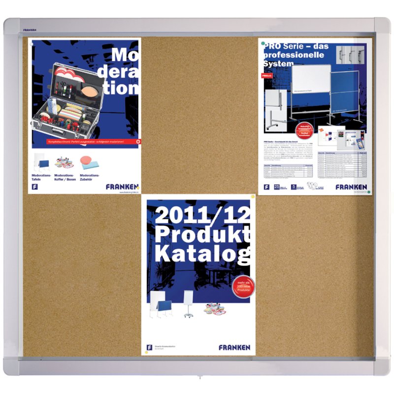 FRANKEN vitrine murale ECO, 12×A4, panneau liège, cadre aluminium
