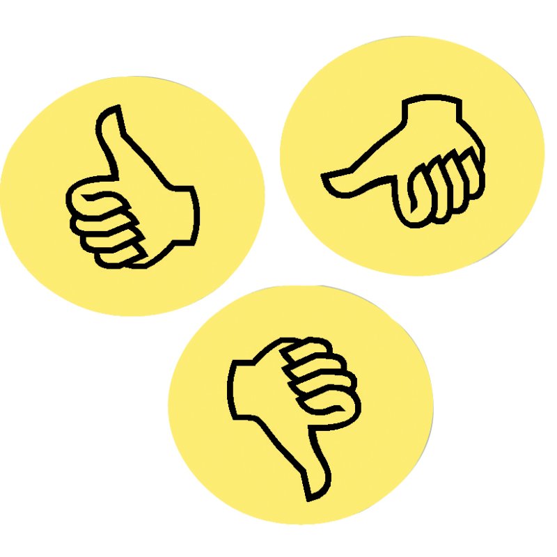 FRANKEN cartes de modération symbole d'évaluation pouce, jaune, 95 mm, 100 pièces