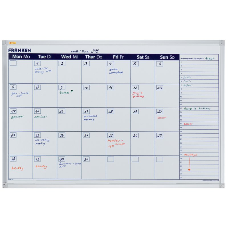 FRANKEN X-tra!Line plannificateur hebdomadaire whiteboard, magnétique effaçable, 900×600 mm