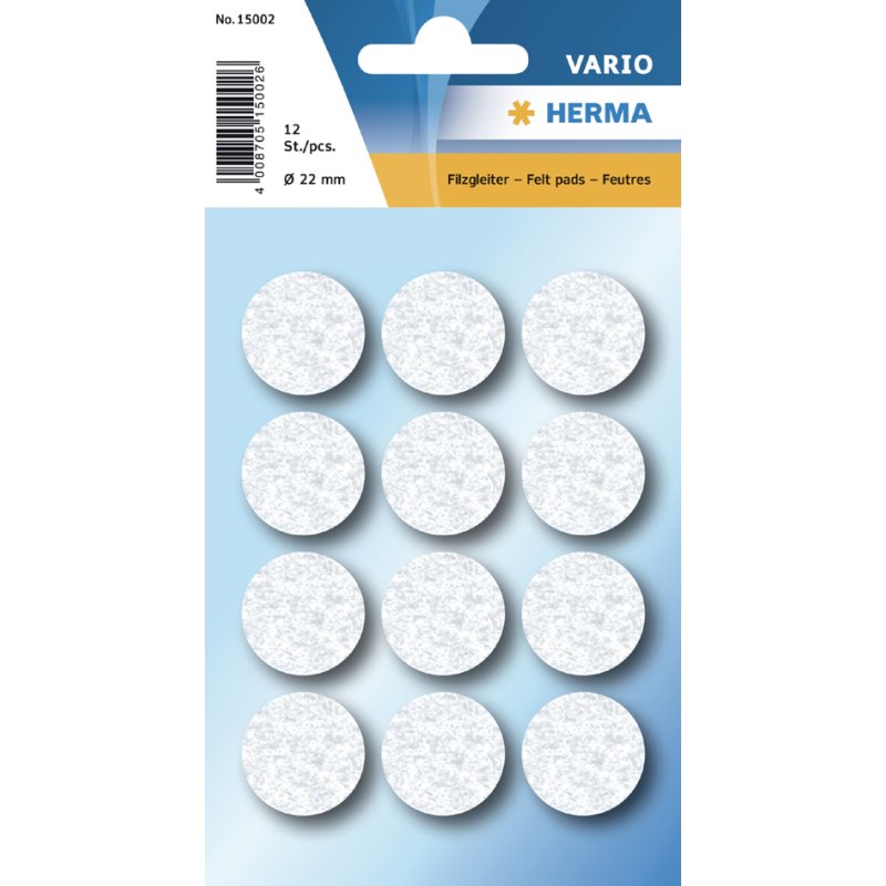 HERMA patins feutre, auto-adhésif, diamètre 22 mm, blanc, 12 pièces