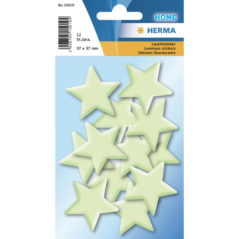 HERMA autocollants étoiles, phosphorescent, plastique, 12 pièces