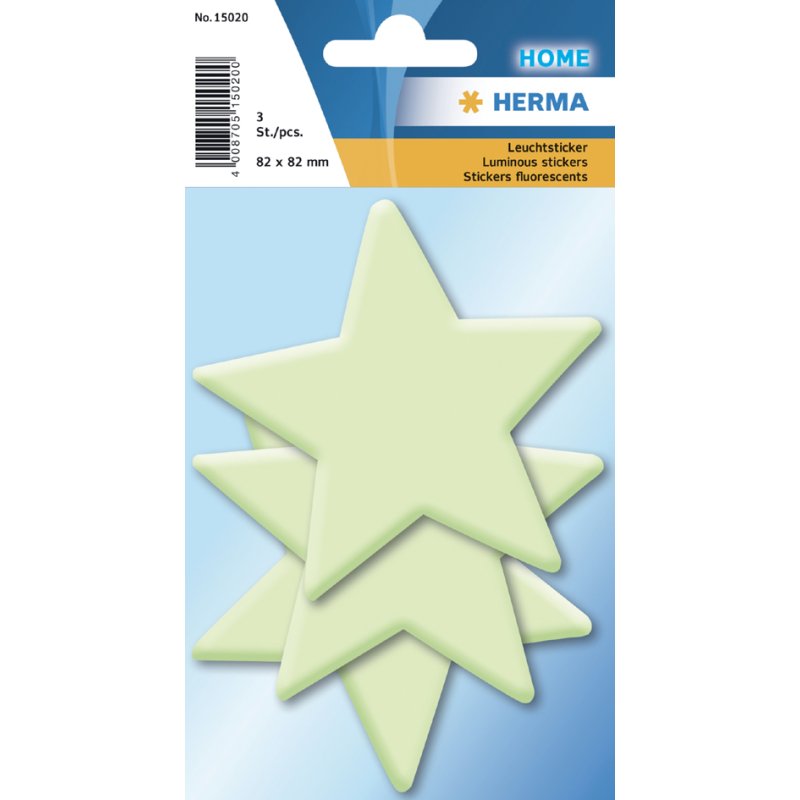 HERMA autocollants étoiles, phosphorescent, plastique, 12 pièces