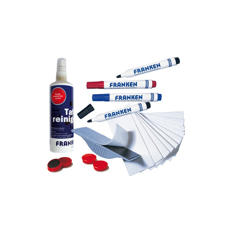 FRANKEN kit d'accessoires tableau blanc X-tra!Line, spray nettoyant 125 ml, effaceur magnétique, 4 marqueurs