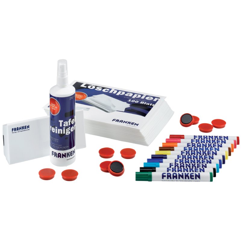FRANKEN kit de démarrage tableaux magnétiques/tableaux blancs, 10 blocs effaçables, 10 aimants, effaceur