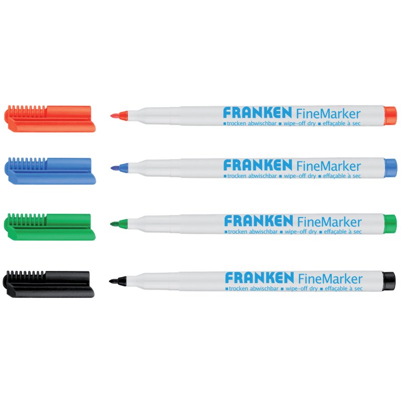 FRANKEN whiteboard and flipchart markers FineMarker, dry-wipe, 4 pieces