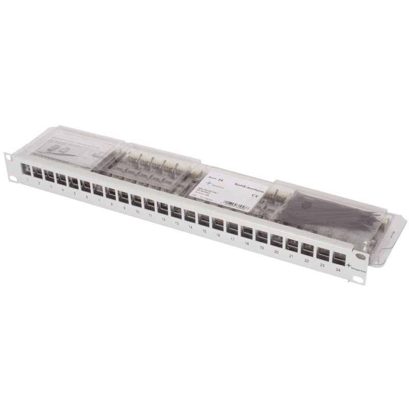 TELEGÄRTNER Panneau modulaire 19 pouces, 24 modules AMJ-S Cat.6A, gris clair