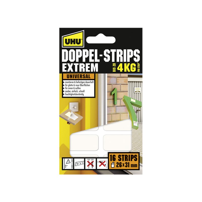 UHU montageklevpadjes Extrem, wit, 26×31 mm, 16 stuks