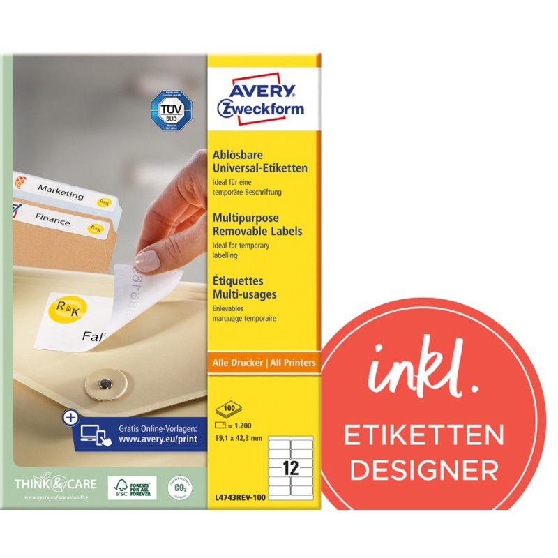 AVERY Zweckform étiquettes universelles, repositionnables, 63,5×29,6 mm, blanc