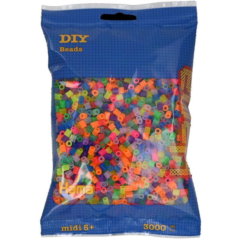 Hama strijkkralen gemengde neonkleuren doorschijnend, midi 5,0 mm, 3.000 stuks