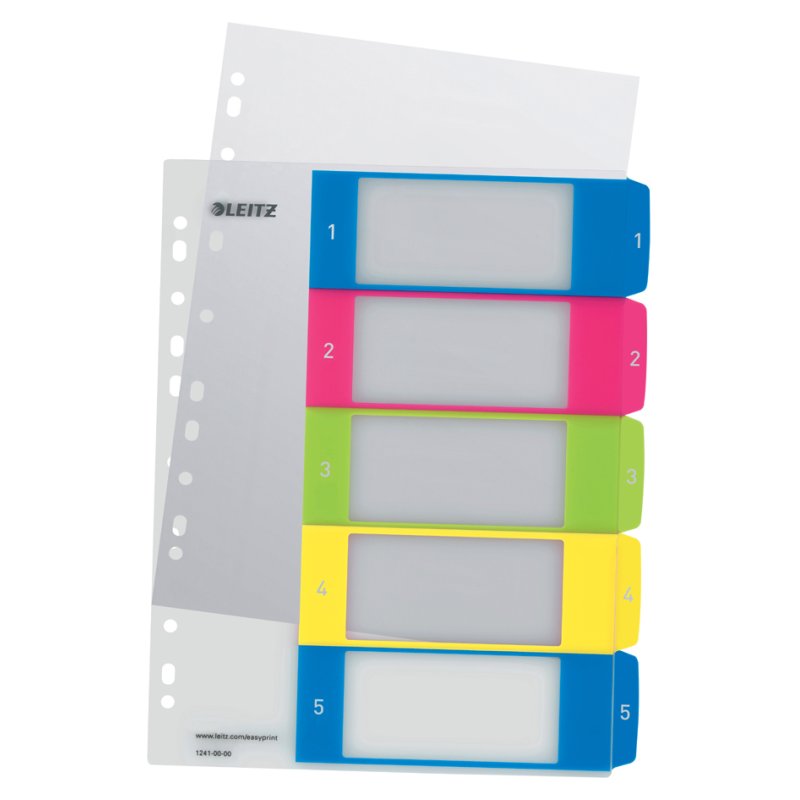 LEITZ index tabs WOW A4 extra wide, numbers 1-5, 5-part, PP