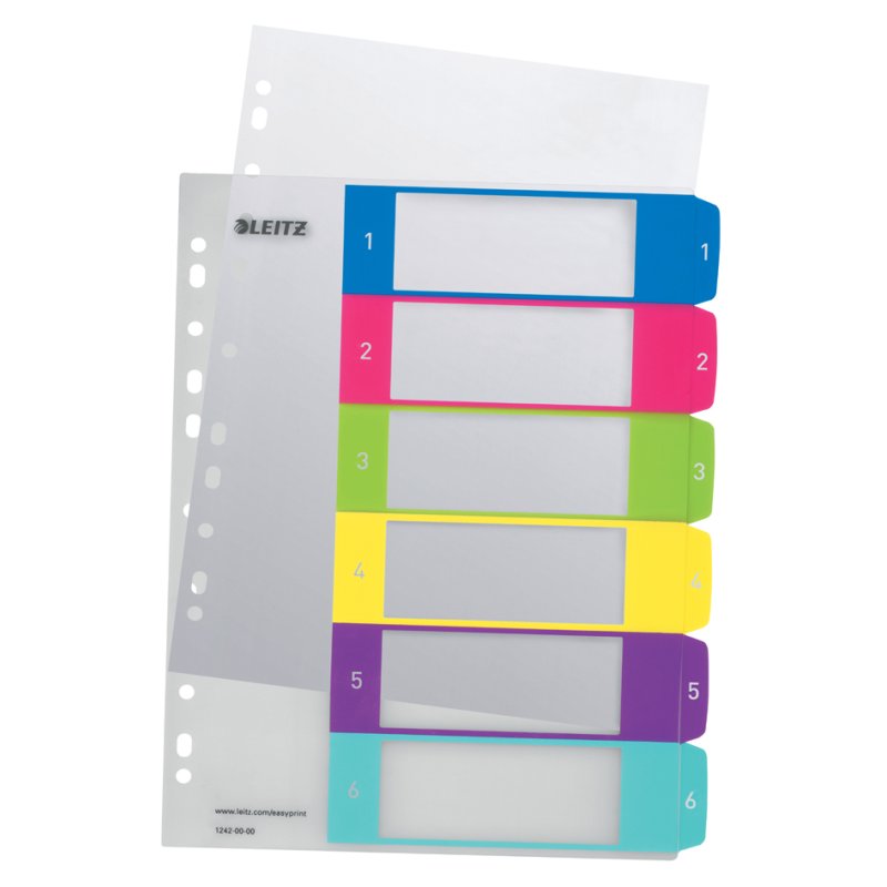 LEITZ index tabs WOW A4 extra wide, numbers 1-5, 5-part, PP