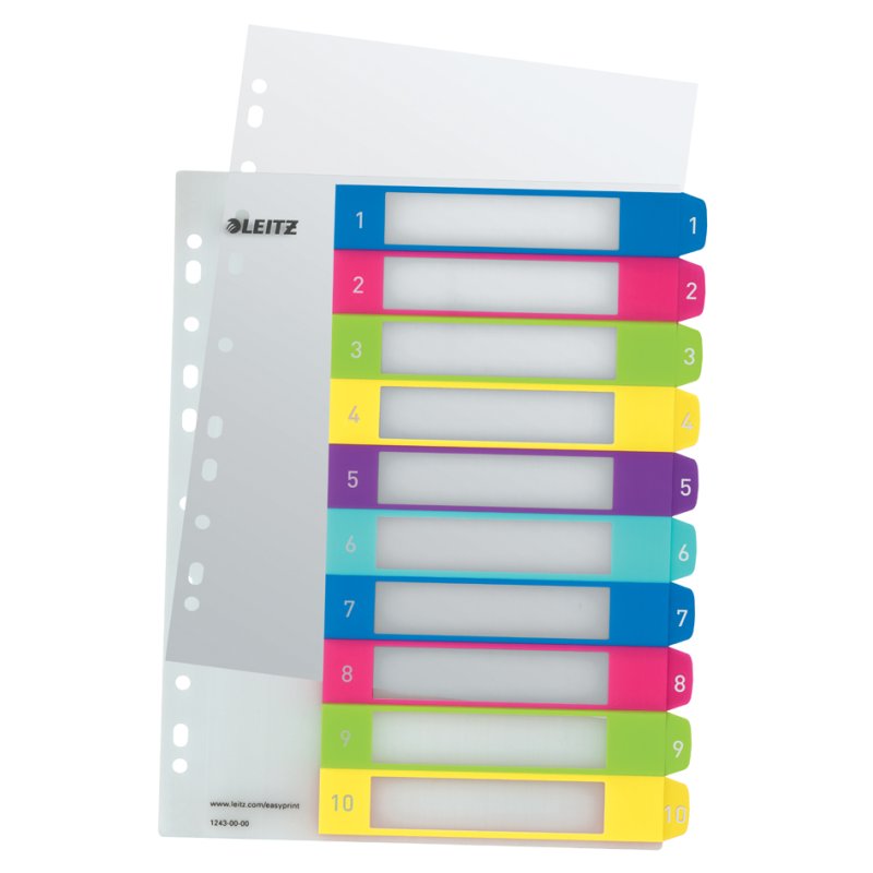 LEITZ index tabs WOW A4 extra wide, numbers 1-5, 5-part, PP