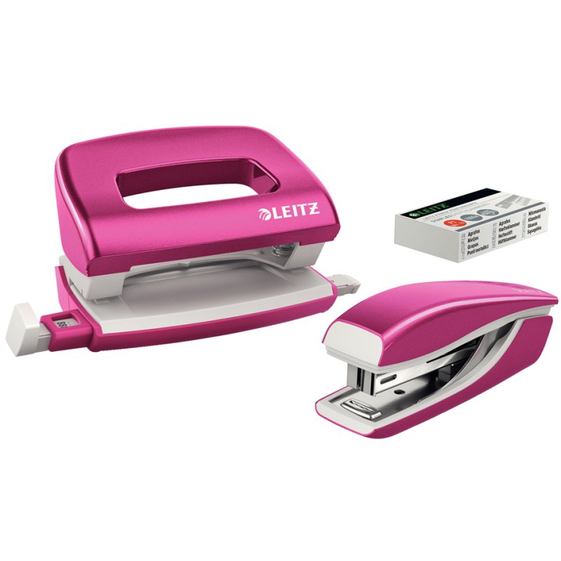 LEITZ nietmachine en perforator set Mini NeXXt WOW, parelwit