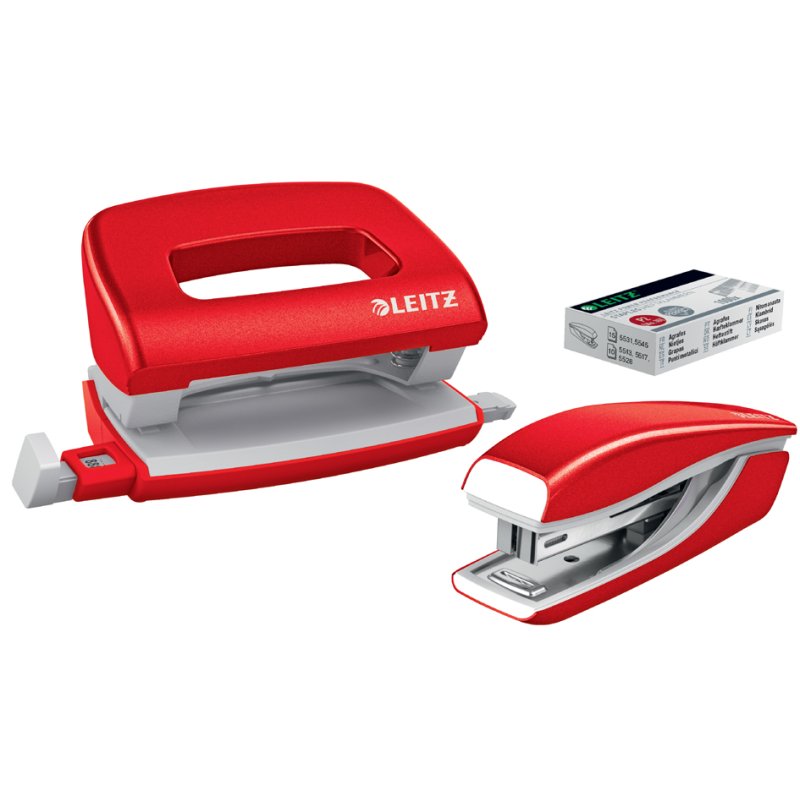 LEITZ nietmachine en perforator set Mini NeXXt WOW, parelwit