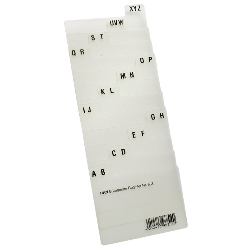HAN cartes d'index alphabétiques A-Z, A7 horizontal, transparent, 12 pièces