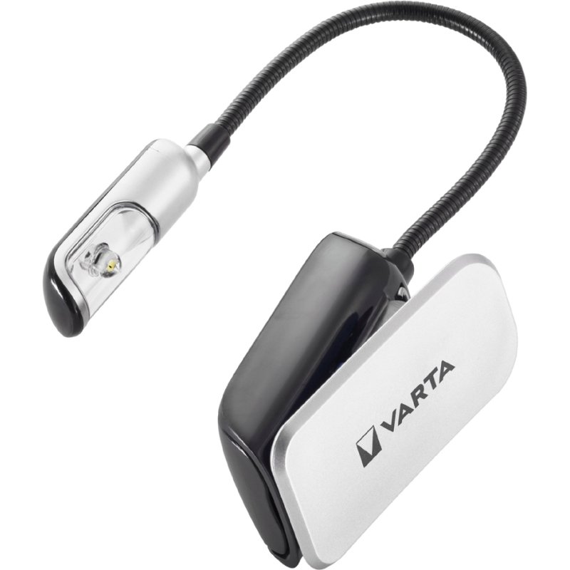 VARTA Lampe de lecture LED Book Light, col flexible 150 mm, noir/argent, incluant 2x CR2032