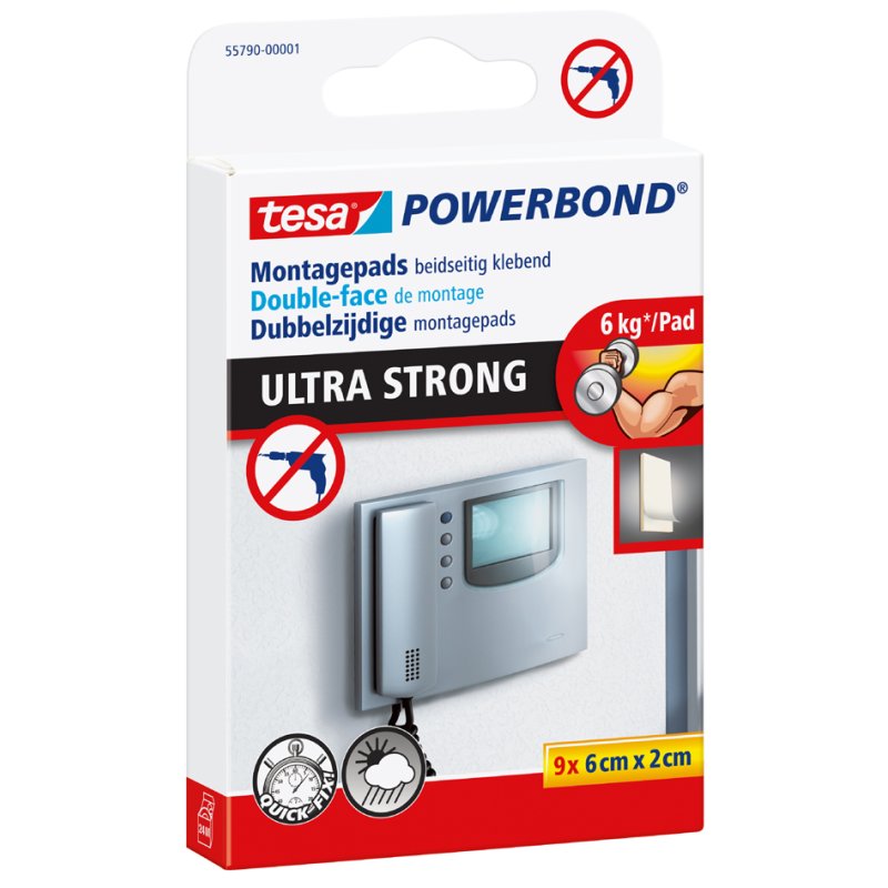 tesa Powerbond pastilles adhésives de montage, 20 × 60 mm, double face, 9 pièces