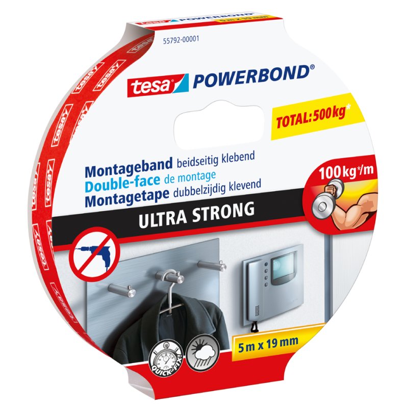 tesa Powerbond ruban de montage ultra résistant, 19 mm × 1,5 m