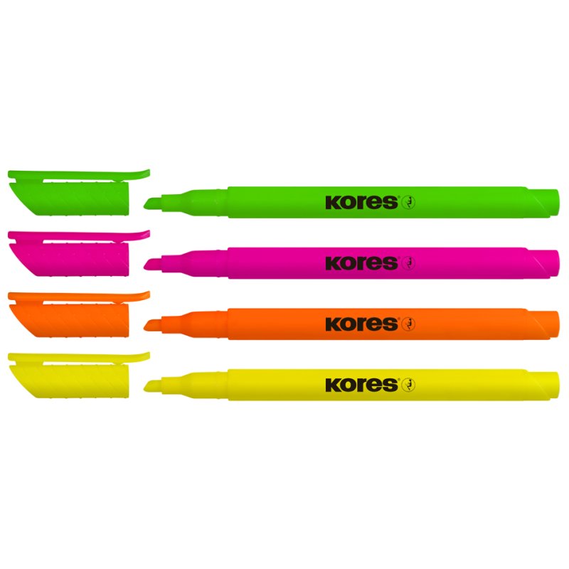 Kores marqueurs surligneur pointe biseautée, 0,5-3,5 mm, jaune/rose/orange/vert, 4 pcs