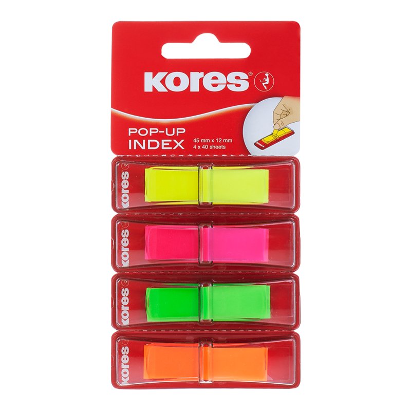 Kores Marque-page Pop-up bandes adhésives, 45×12 mm, couleurs assorties, 160 pièces