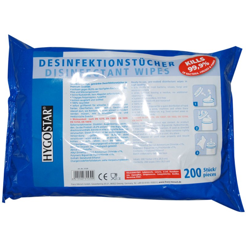 HYGOSTAR disinfectant wipes, 200 pieces, in dispenser