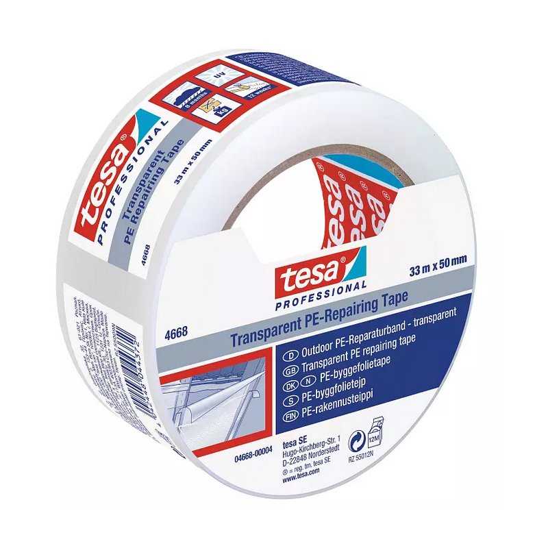 tesa PE-reparatietape, transparant, 50 mm × 33 m