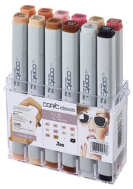 COPIC markers classic set, 12 portretkleuren, navulbaar, alcoholbasis