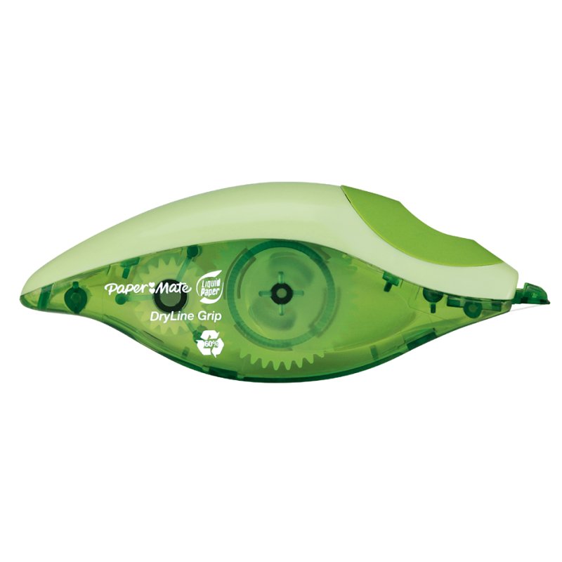 Paper Mate correctieroller DRYLINE GRIP RECYCLED, vert, 5 mm × 8,5 m, 60% matière recyclée