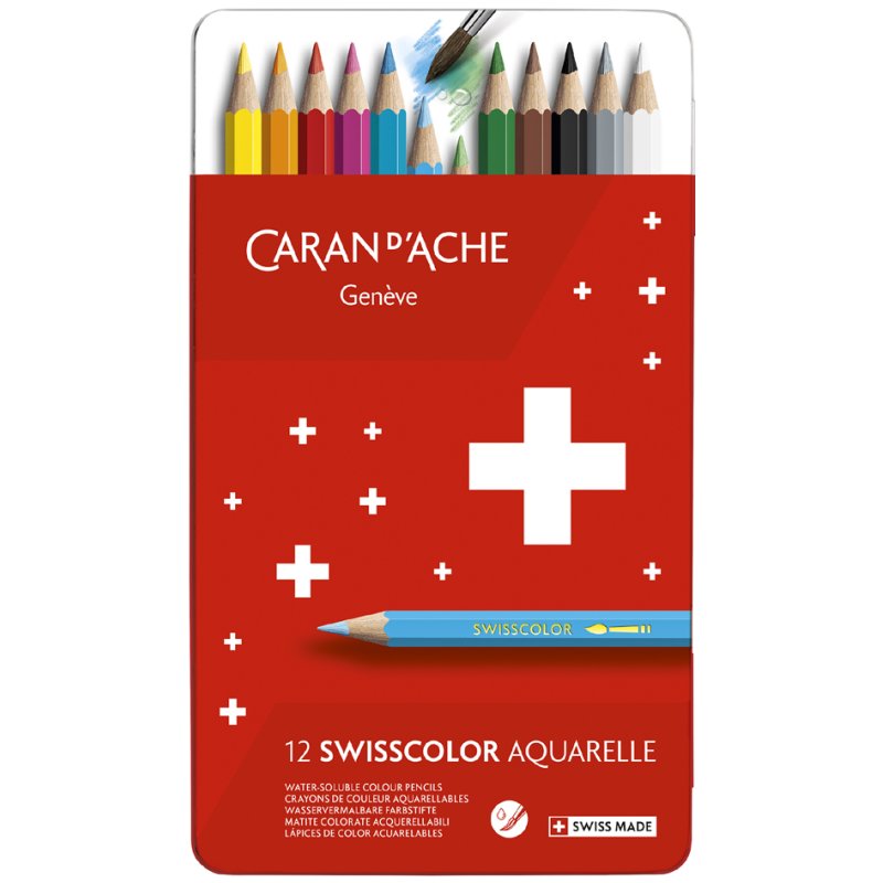 CARAN D'ACHE crayons aquarelle SWISSCOLOR, 40 pièces, boîte métallique