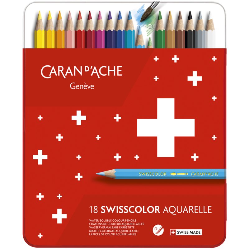 CARAN D'ACHE crayons aquarelle SWISSCOLOR, 40 pièces, boîte métallique