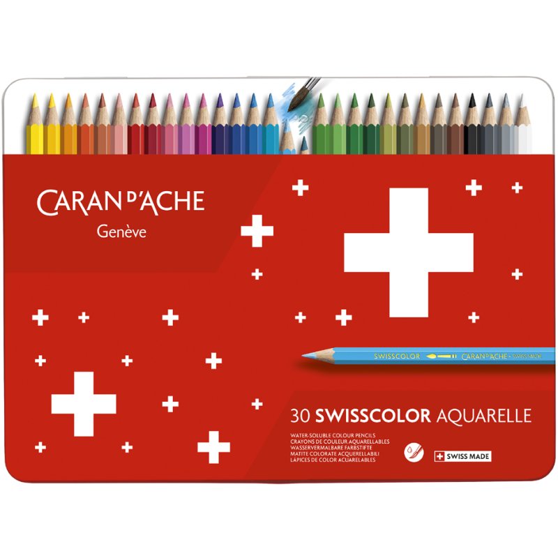 CARAN D'ACHE crayons aquarelle SWISSCOLOR, 40 pièces, boîte métallique