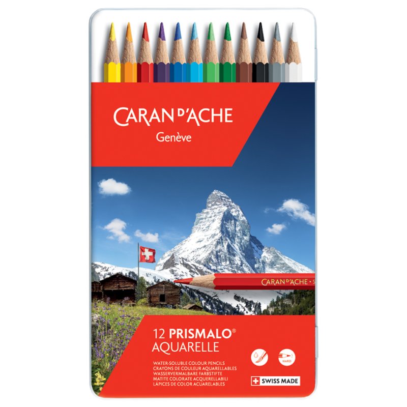 CARAN D'ACHE Crayons aquarellables Prismalo, solubles à l'eau, 18 pièces, étui métallique