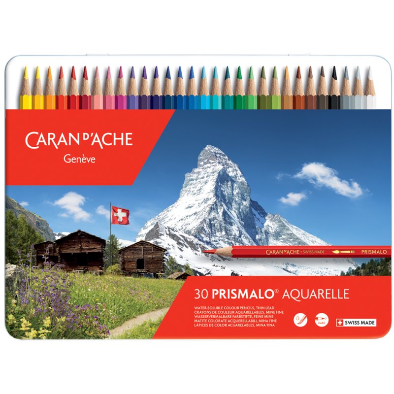 CARAN D'ACHE Crayons aquarellables Prismalo, solubles à l'eau, 18 pièces, étui métallique