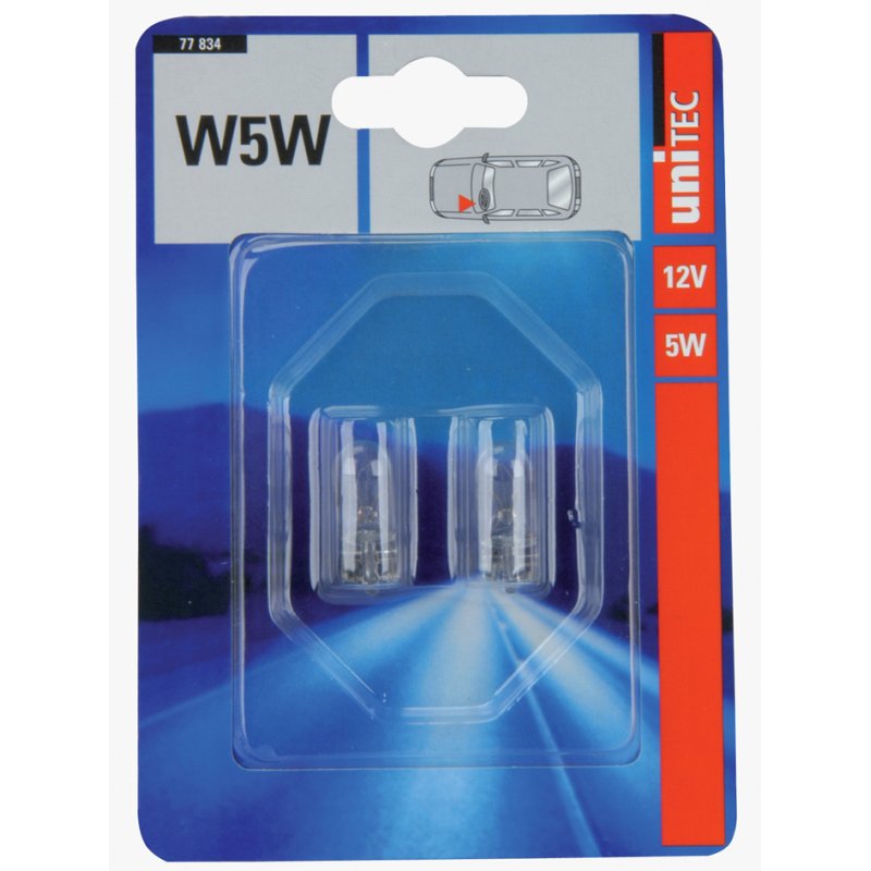 cartrend car bulb W5W, glass base, 12 volt 5 watt, 2 pieces