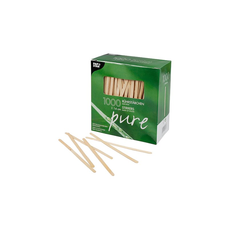 PAPSTAR bâtonnets de mélange en bois pur, 110 mm, bois de bouleau, 1.000 pièces