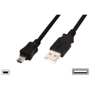 DIGITUS USB 2.0 mini kabel, USB-A naar 5-pins mini USB-B, zwart, 1,8 meter