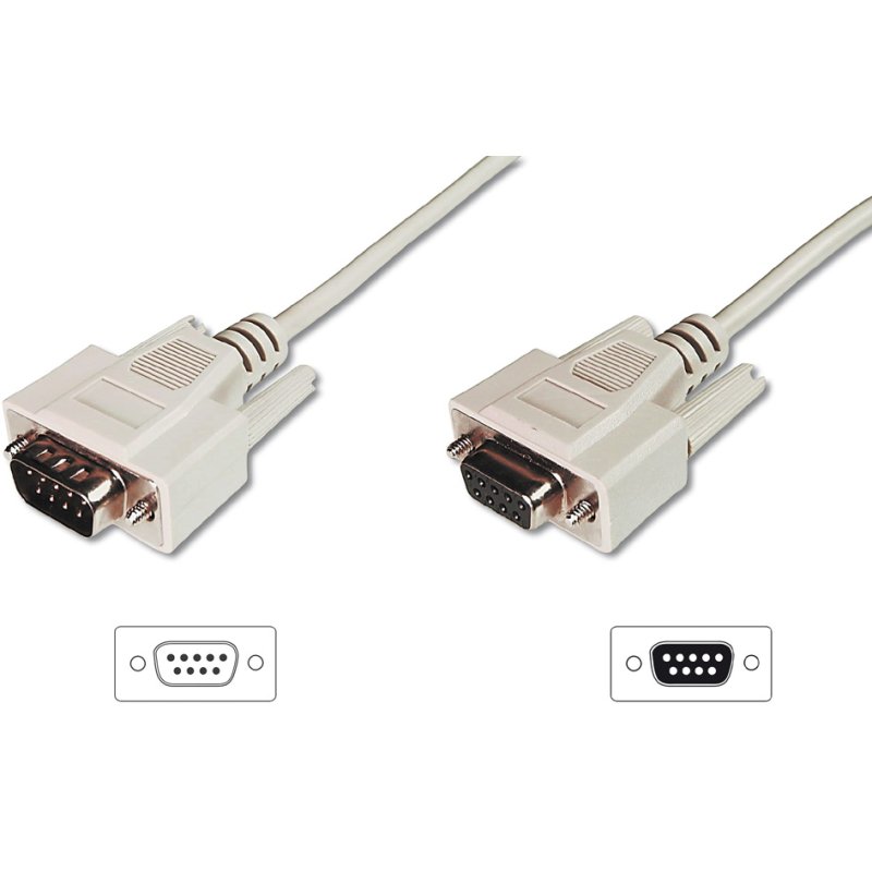 DIGITUS 9-pins Sub-D kabel, stekker-koppeling, 2,0 m, grijs