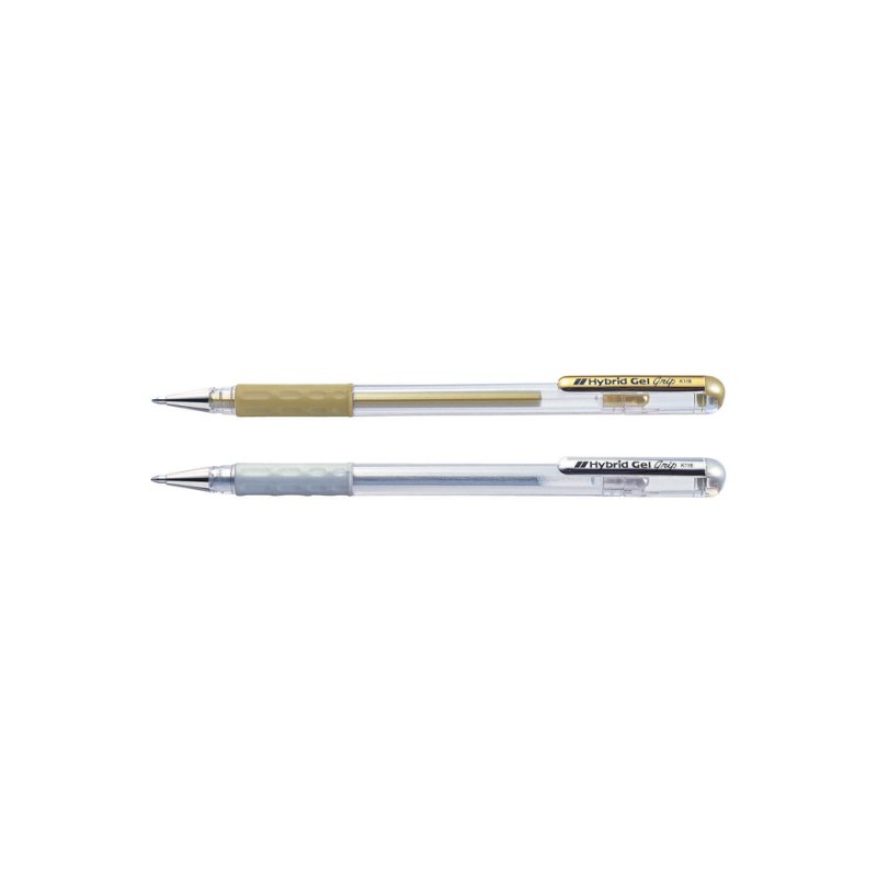 Pentel stylos gel K118, blanc/or/argent, boîte de présentation, 72 pièces