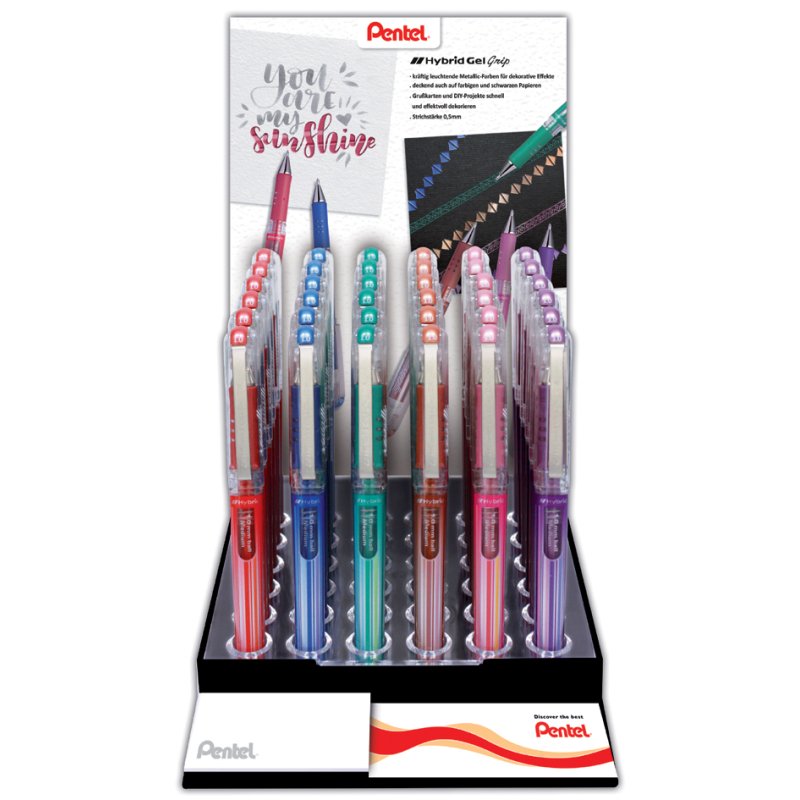 Pentel K230 gel rollerball pens, metallic colours, 36 pieces, display