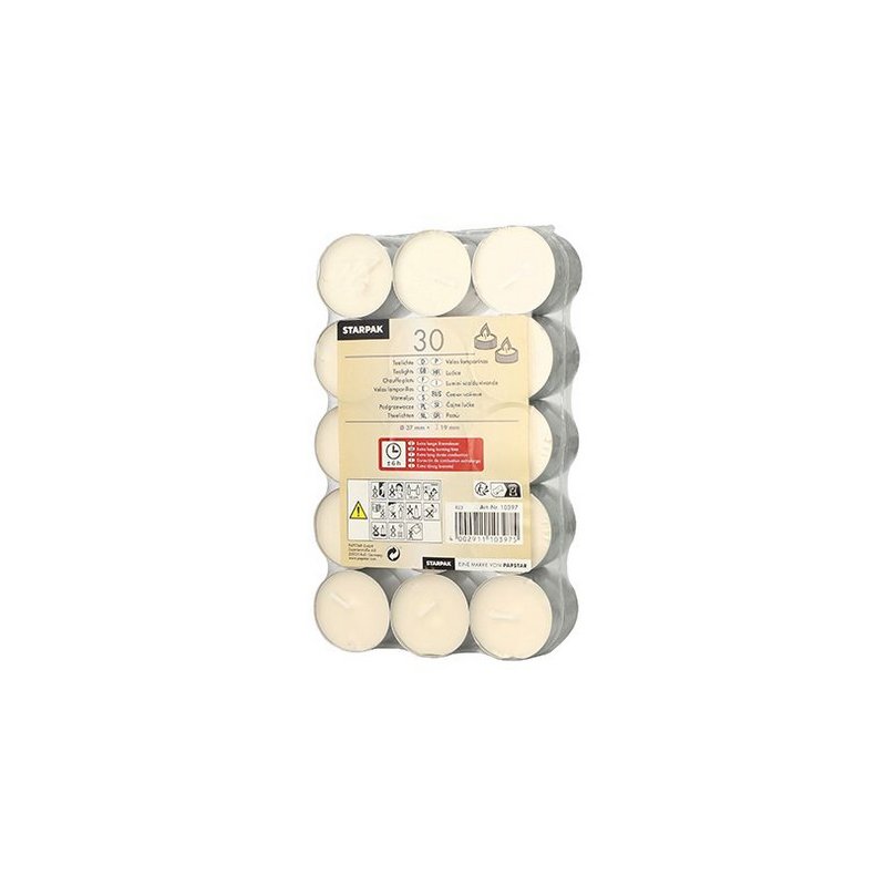 STARPAK waxinelichtjes, wit, diameter 37 mm, 30 stuks