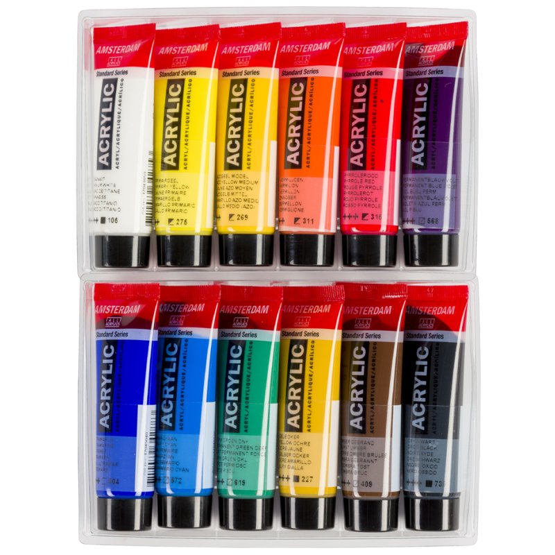 Royal Talens peinture acrylique Amsterdam set découverte, 12 couleurs, 20 ml
