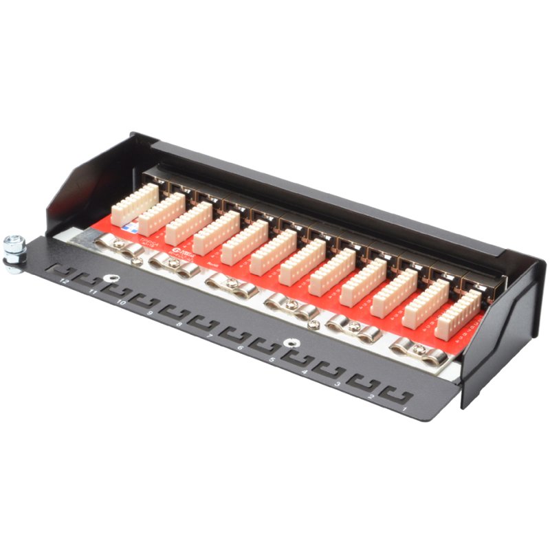 DIGITUS panneau de brassage de bureau catégorie 6A, 12 connecteurs RJ45, noir, 1 HE