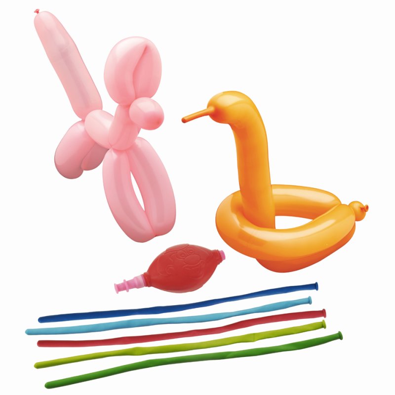 PAPSTAR ballons de modelage avec pompe, latex, couleurs assorties, 5 pièces