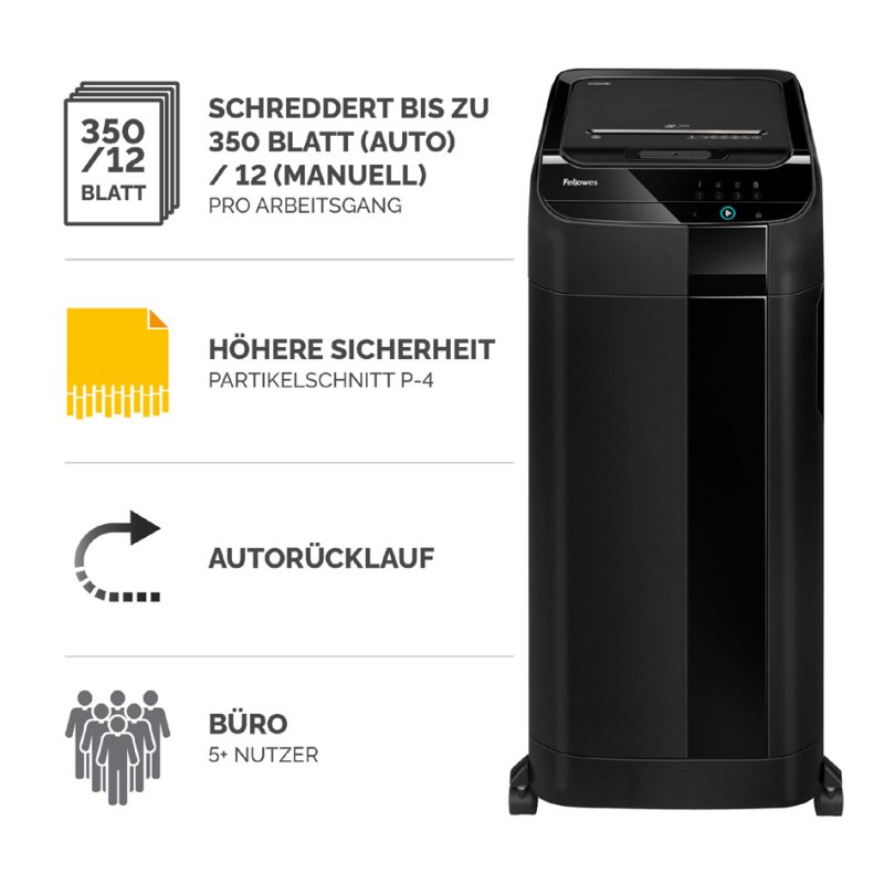Fellowes papiervernietiger AutoMax 350C, 350 vel capaciteit, 70 liter opvangbak