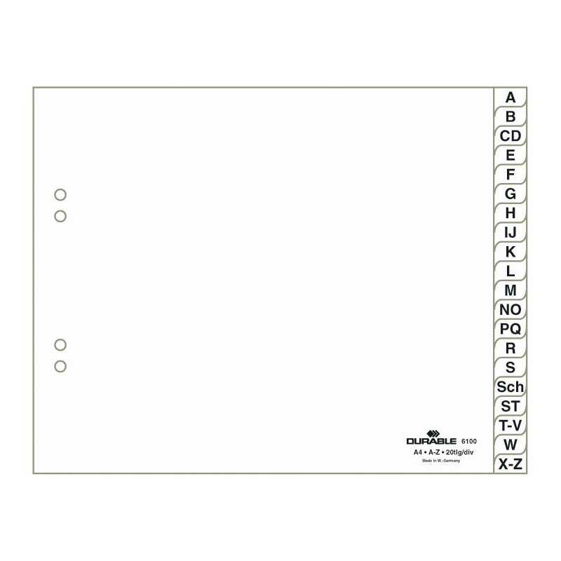 DURABLE A-Z register index, A4 half-height, white
