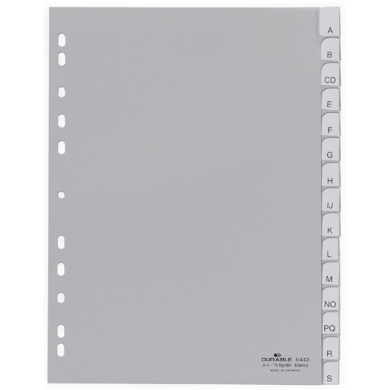 DURABLE intercalaires plastique A4, 20 pièces, gris