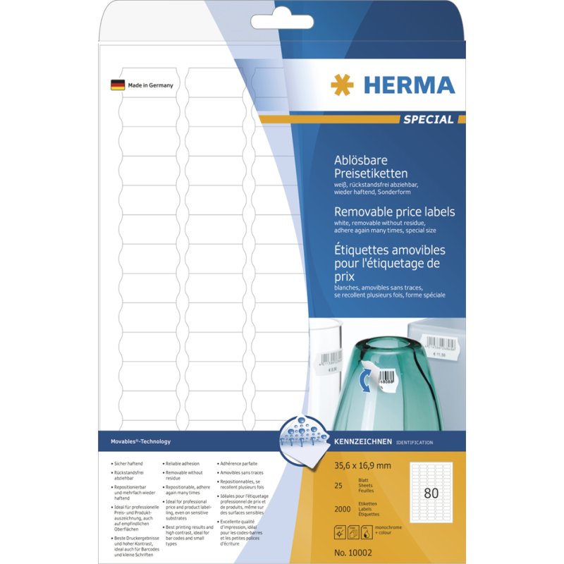 HERMA étiquettes de prix, réutilisables, blanc, 35,6 × 16,9 mm