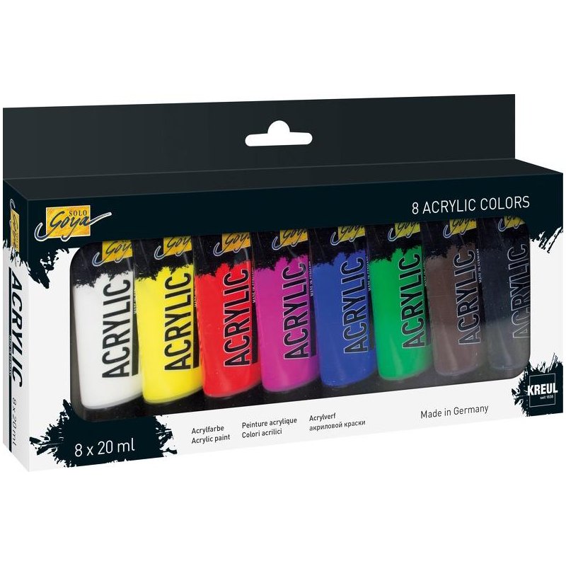 KREUL Solo Goya peinture acrylique, 8 couleurs, 20 ml par tube, set de 8 pièces