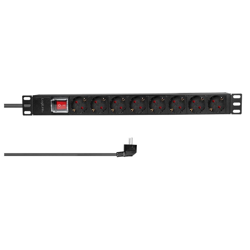 LogiLink Professional Multiprise 19 pouces, 8 prises, avec interrupteur, noir