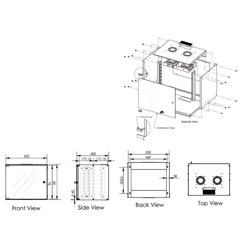 DIGITUS Armoire murale de brassage 19", non montée, 9 U, gris clair